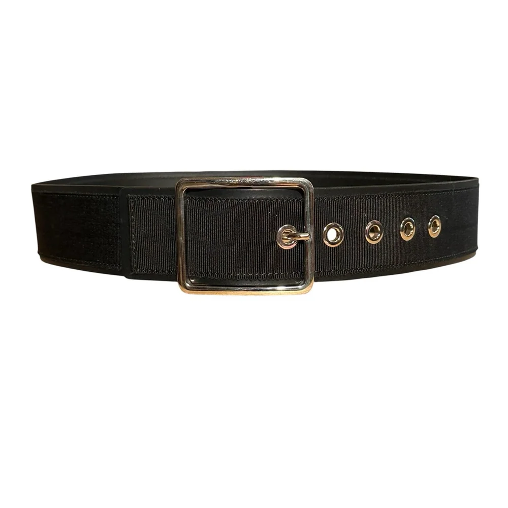 M.M. LaFleur The Reid Grosgrain Belt Black Large Leather Silver Buckle EUC